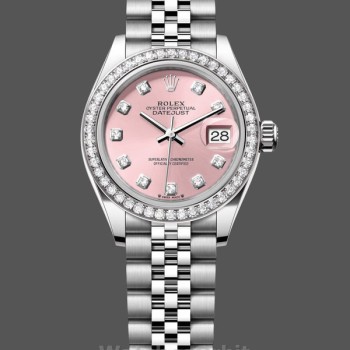 Replica Rolex Datejust 28mm Donna-m279384rbr 0003-acciaio e oro bianco-quadrante rosa Quadrante rosa