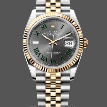 Replica Rolex Datejust 36mm Unisex-m126233 0035-Due toni in acciaio e oro giallo-Giallo con lunetta scanalata Grigio