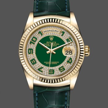 Replica Rolex Day Date-118138 unisex, 36 mm, verde e diamanti
