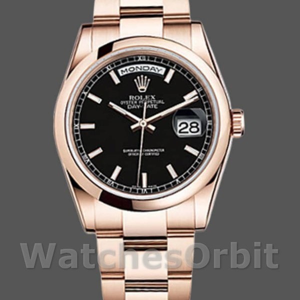 Replica Rolex Day-Date 36mm Unisex-118205-Comparatore nero-Oro Rosa Nero unisex