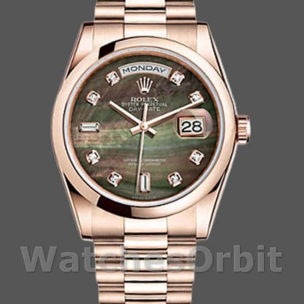 Replica Rolex Day-Date 36 mm Unisex-118205-Madreperla Scura-Comparto Nero MOP