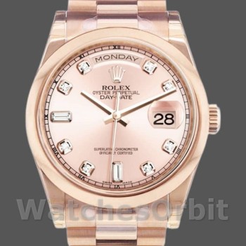 Replica Rolex Day-Date 36mm Unisex-118205-Calendario rosa con diamanti Unisex-118205-Calendario rosa