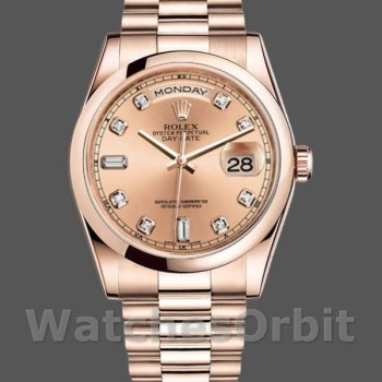 Replica Rolex Day-Date 36mm Unisex-118205-Dal quadrante oro rosa-champagne diamanti Champagne