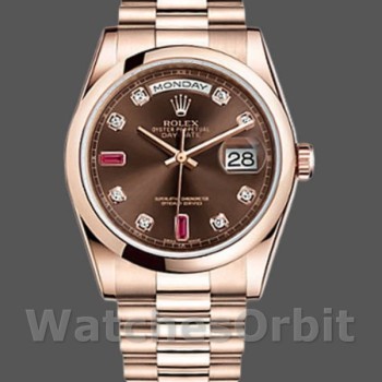 Replica Rolex Day-Date 36mm Unisex-118205-Dal quadrante oro rosa-marrone cioccolato Unisex-118205-Dal quadrante oro rosa-marrone cioccolato