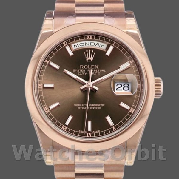 Replica Rolex Day-Date 36mm Unisex-118205-Dal quadrante oro rosa-cioccolato Unisex-118205-Dal quadrante oro rosa-cioccolato