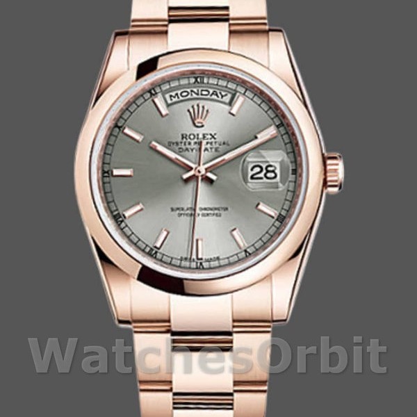 Replica Rolex Day-Date 36mm Unisex-118205-Dal quadrante grigio oro rosa Unisex-118205-Dal quadrante grigio