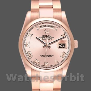 Replica Rolex Day-Date 36mm Unisex-118205-Dal quadrante rosa oro rosa unisex