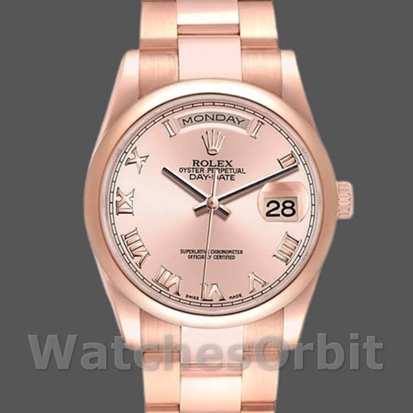 Replica Rolex Day-Date 36mm Unisex-118205-Dal quadrante rosa oro rosa unisex