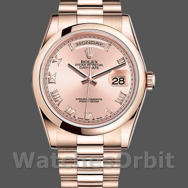 Replica Rolex Day-Date 36 mm Unisex-118205-Dal quadrante rosa-oro rosa-Automatico rosa