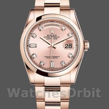 Replica Rolex Day-Date 36 mm Unisex-118205-Oro Rosa-Diamante Quadrante Rosa