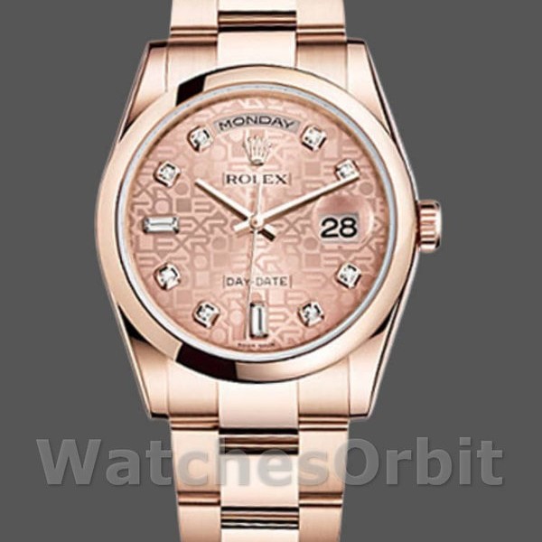 Replica Rolex Day-Date 36 mm Unisex-118205-Oro rosa-Giubileo Quadrante di diamanti rosa
