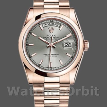 Replica Rolex Day-Date 36mm Unisex-118205-Dal quadrante grigio oro rosa-rodio Unisex-118205-Dal quadrante grigio