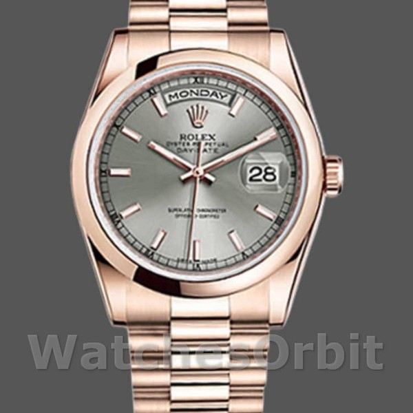 Replica Rolex Day-Date 36mm Unisex-118205-Dal quadrante grigio oro rosa-rodio Unisex-118205-Dal quadrante grigio
