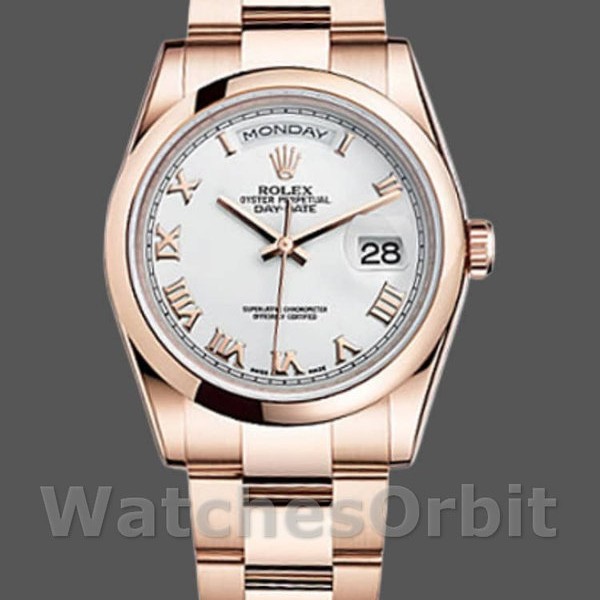 Replica Rolex Day-Date 36mm Unisex-118205-Componente bianco con numeri romani Bianco