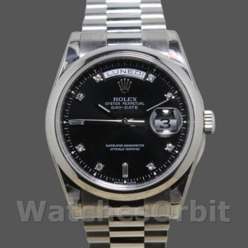 Replica Rolex Day-Date 36mm Unisex-118206-Calendario nero con diamanti nero unisex