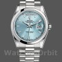 Replica Rolex Day-Date 36 mm Unisex-118206-Calrante blu ghiaccio-Ghiera in platino lucidato Blu ghiaccio
