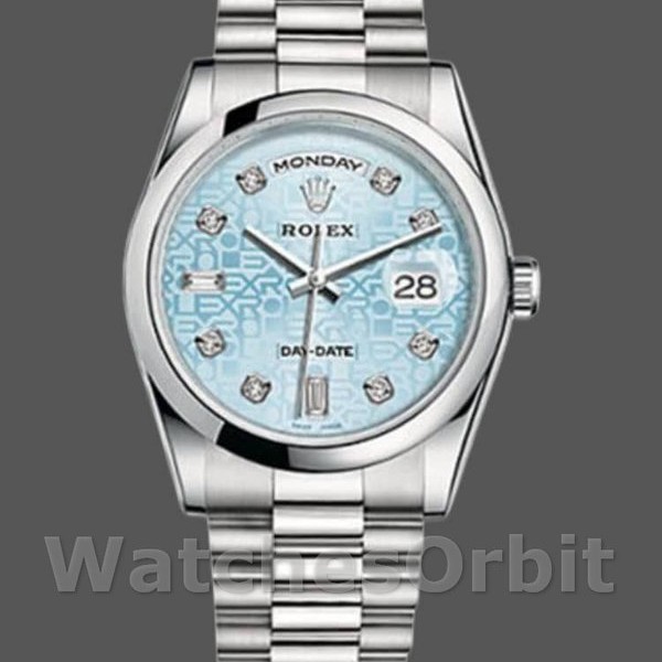 Replica Rolex Day-Date 36mm Unisex-118206-Chiaccio blu-Diamanti Quadrante blu ghiaccio