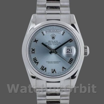 Replica Rolex Day-Date 36mm Unisex-118206-Platino-Calendario blu ghiaccio Unisex-118206-Platino-Calendario blu ghiaccio