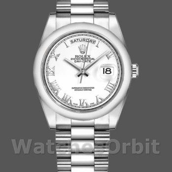 Replica Rolex Day-Date 36mm Unisex-118206-Comparatore bianco con numeri romani Bianco