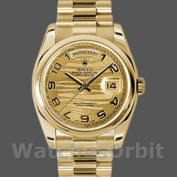 Replica Rolex Day-Date 36mm Unisex-118208-Arabic Numeral Wave-Champagne Quadrante champagne Champagne