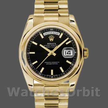 Replica Rolex Day-Date 36mm Unisex-118208-Comparatore nero-Automatico-Oro giallo Nero