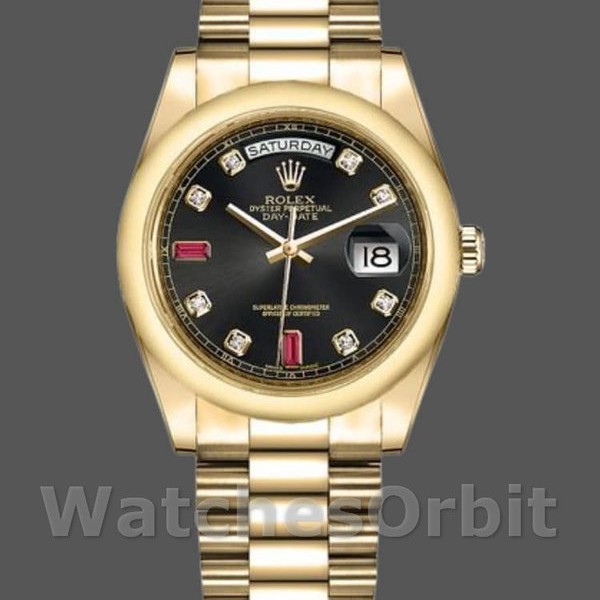 Replica Rolex Day-Date 36mm Unisex-118208-Calendario nero con diamanti nero unisex