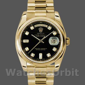 Replica Rolex Day-Date 36mm Unisex-118208-Calendario nero con diamanti nero unisex