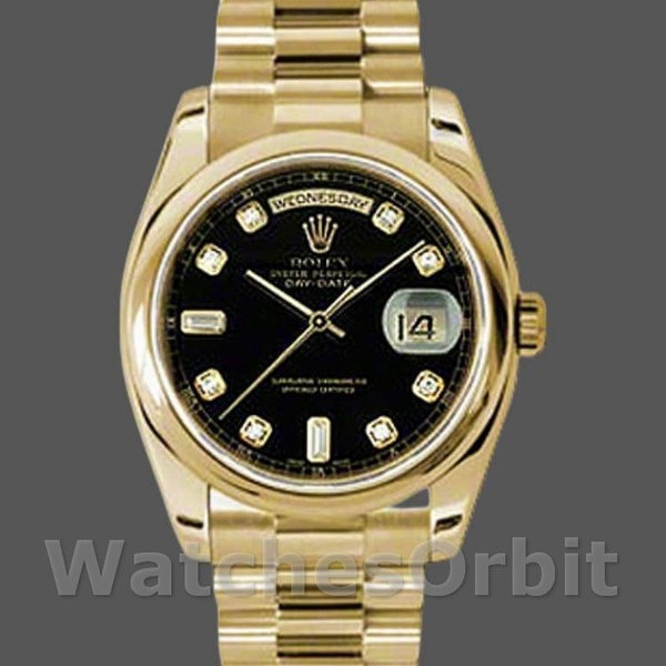 Replica Rolex Day-Date 36mm Unisex-118208-Calendario nero con diamanti nero unisex