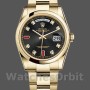 Replica Rolex Day-Date 36 mm Unisex-118208-Calendario nero con diamanti-Cassa in oro giallo Nero