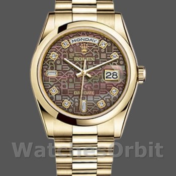 Replica Rolex Day-Date 36mm Unisex-118208-Nero MOP-Diamante Quadrante MOP