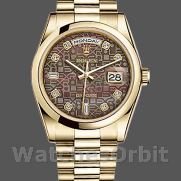 Replica Rolex Day-Date 36mm Unisex-118208-Nero MOP-Diamante Quadrante MOP