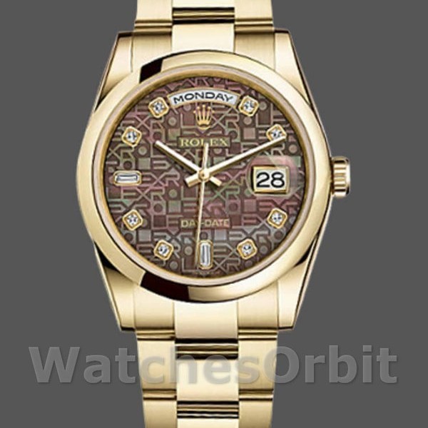 Replica Rolex Day-Date 36 mm Unisex-118208-Madreperla nera-Diamante Quadrante MOP