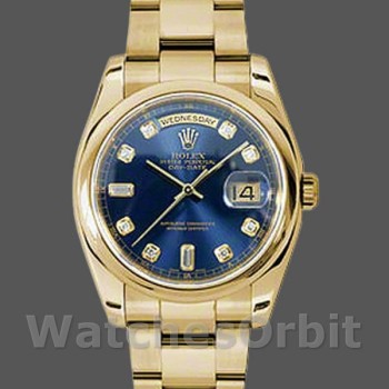 Replica Rolex Day-Date 36 mm Unisex-118208-Calendario blu con diamanti Blu