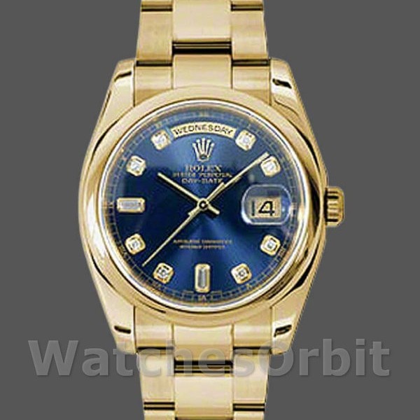 Replica Rolex Day-Date 36 mm Unisex-118208-Calendario blu con diamanti Blu