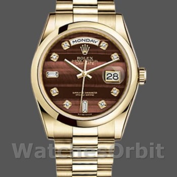 Replica Rolex Day-Date 36 mm Unisex-118208-Occhio di bue-Diamanti Quadrante Marrone