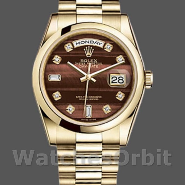 Replica Rolex Day-Date 36 mm Unisex-118208-Occhio di bue-Diamanti Quadrante Marrone