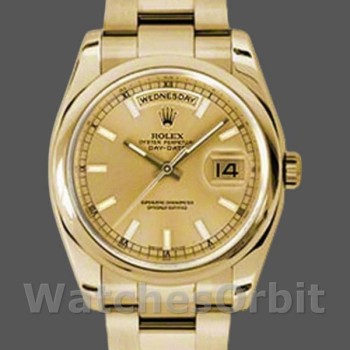 Replica Rolex Day-Date 36mm Unisex-118208-Champagne Quadrante champagne Champagne
