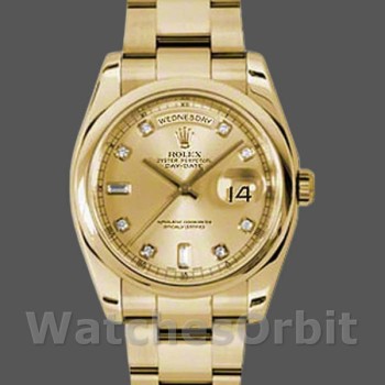 Replica Rolex Day-Date 36mm Unisex-118208-Champagne Quadrante di diamanti Champagne