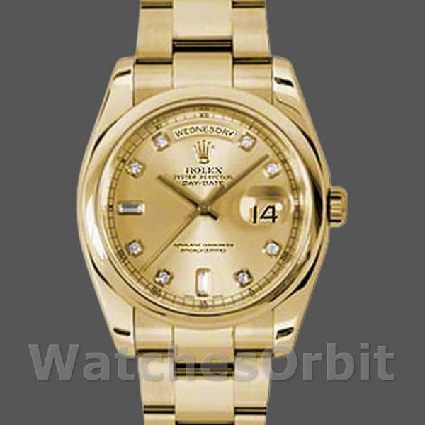 Replica Rolex Day-Date 36mm Unisex-118208-Champagne Quadrante di diamanti Champagne