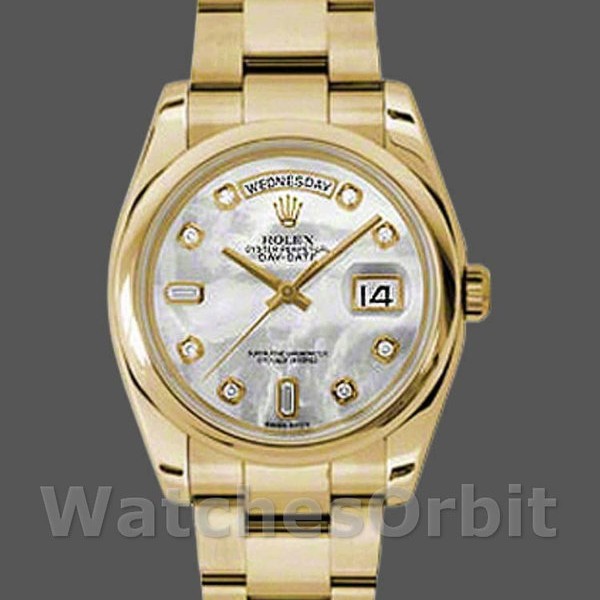 Replica Rolex Day-Date 36 mm Unisex-118208-Madre di Perla-Calendario con diamanti MOP