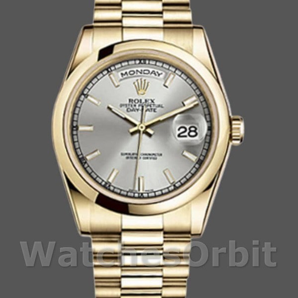 Replica Rolex Day-Date 36mm Unisex-118208-Ghiera argentata Argento