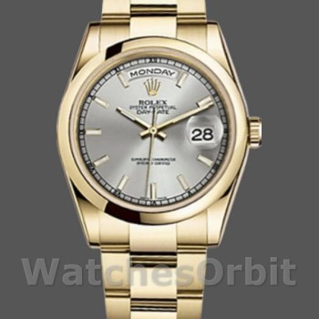 Replica Rolex Day-Date 36 mm Unisex-118208-Comparto argento-Oro giallo Argento