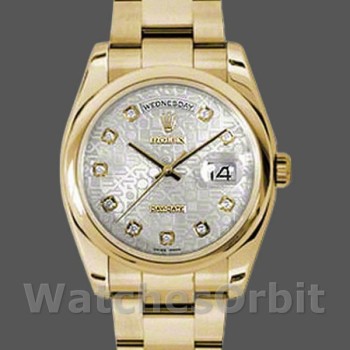 Replica Rolex Day-Date 36mm Unisex-118208-Argento Quadrante Giubileo con diamanti Argento