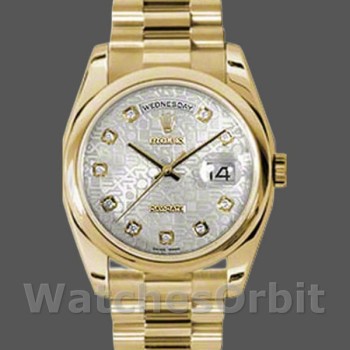Replica Rolex Day-Date 36mm Unisex-118208-Argento Quadrante Giubileo di Diamanti-Oro giallo Argento