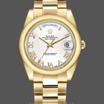 Replica Rolex Day-Date 36mm Unisex-118208-Comparatore romano bianco-Numeri romani Bianco