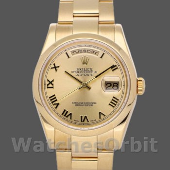 Replica Rolex Day-Date 36 mm Unisex-118208 - Oro giallo - Quadrante champagne - Numeri romani Champagne