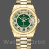 Replica Rolex Day-Date 36 mm Unisex-118208-Oro giallo-Verde pavé di diamanti-Dal quadrante arabo verde