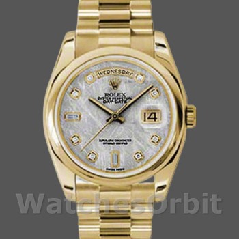 Replica Rolex Day-Date 36 mm Unisex-118208-Oro giallo-Meteorite grigio Quadrante diamantato grigio