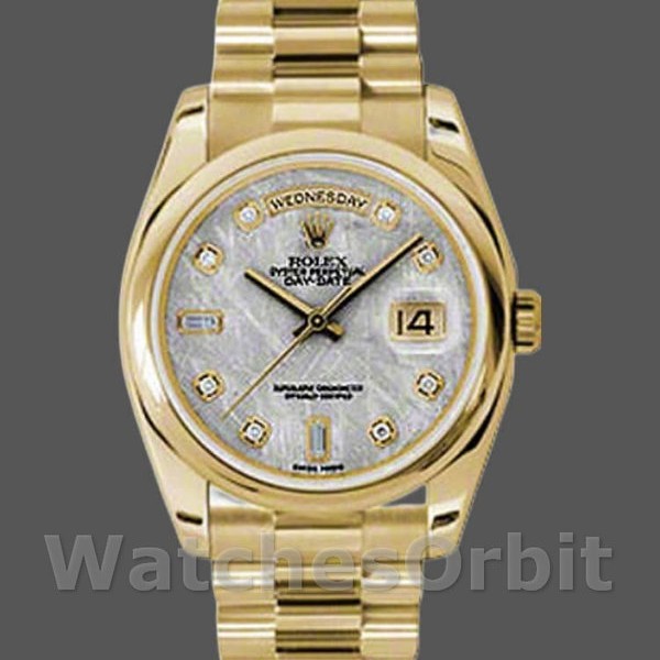 Replica Rolex Day-Date 36 mm Unisex-118208-Oro giallo-Meteorite grigio Quadrante diamantato grigio