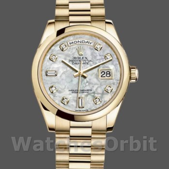 Replica Rolex Day-Date 36 mm Unisex-118208-Oro giallo-Madreperla-Diamante Quadrante MOP